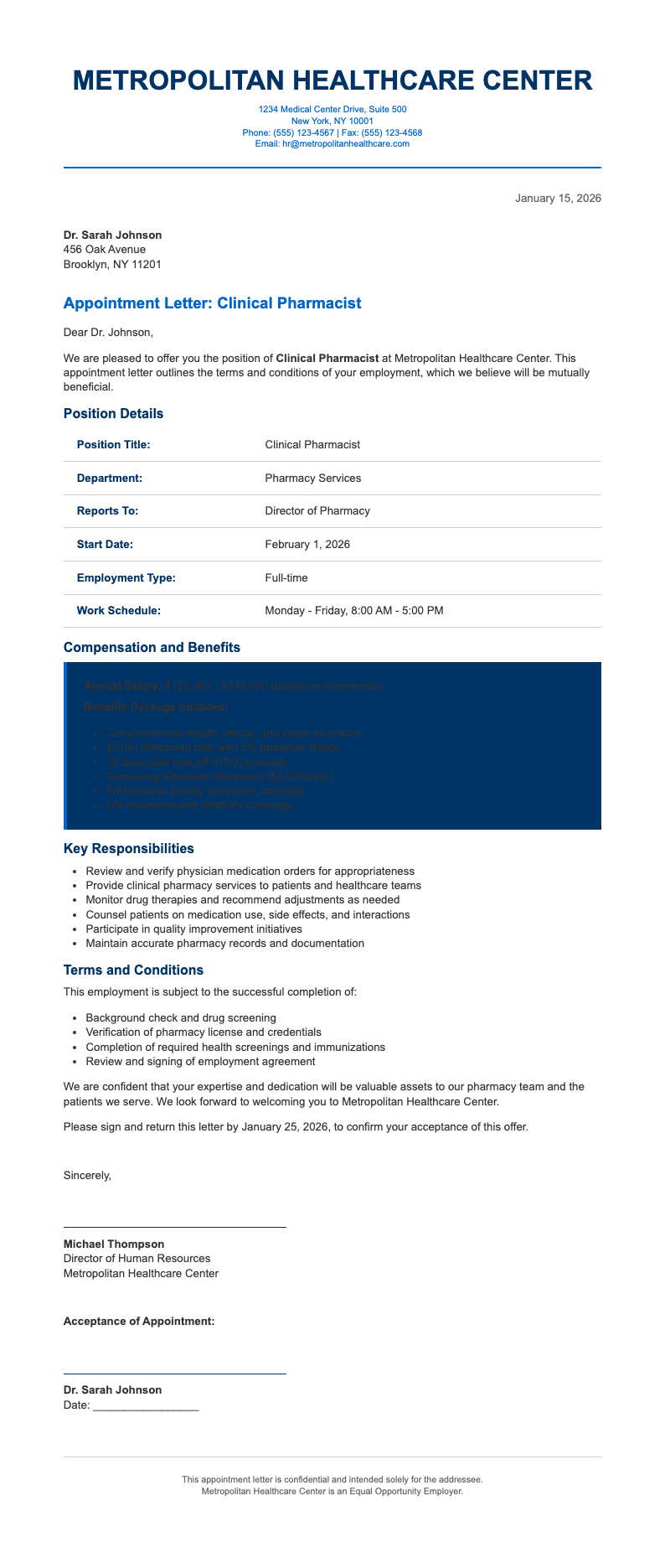 Corporate blue pharmacist appointment letter